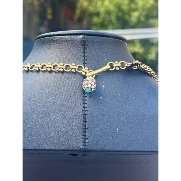 Vintage Turquoise & Crystal Tassel Lariat Necklace By Heidi Daus - Picture 3 of 9